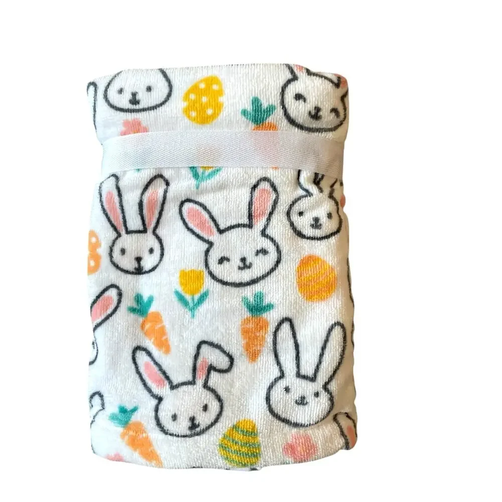Set of 2 Casaba Easter Bath Hand Towels Multicolor  Bunnies Carrots Eggs New